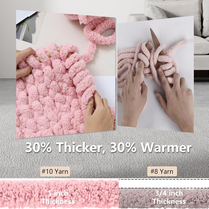 Cozyful خيوط سميكة للحياكة اليدوية - خيوط شنيلا سميكة #10، خيوط سميكة كبيرة لجعل الكروشيه، خيوط بطانية سميكة للغاية، 8 كرات (25 ياردة 8 أونصات لكل كرة)، وردي - Image 3